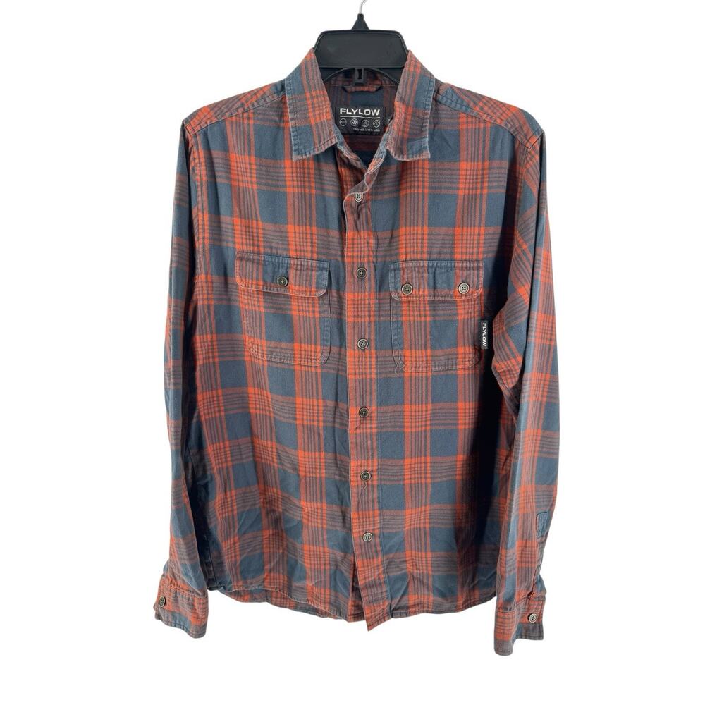 Flylow Men's‎ Orange Plaid Long Sleeve Button-Up Flannel Shirt Size Medium